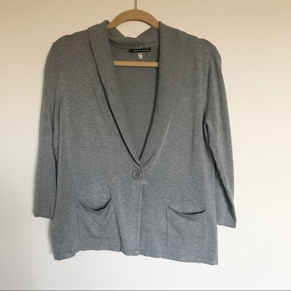 Cable & Gauge Gray Single Button Front Cardigan Size Medium Office Business
